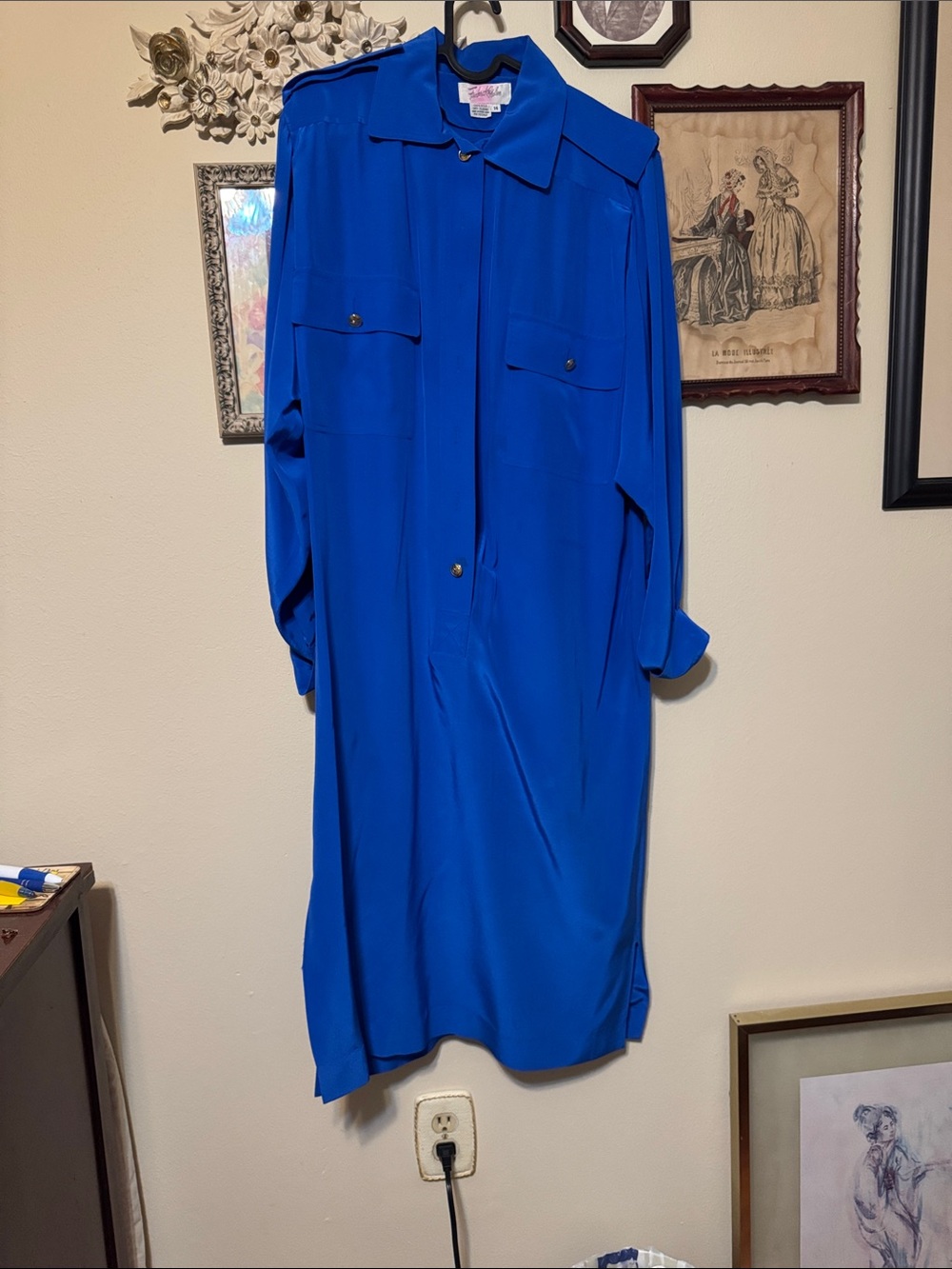 Cobalt Blue Midi Shirt Dress with Utility Pockets and Nautical Buttons